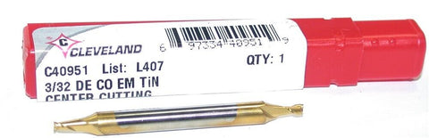 Cleveland C40951 3/32" Dia 3/16 Shank 2 Flute TiN Coat HSS Double End Mill 92845