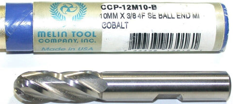 Melin CCP-12M10-B 10MM Diameter 3/8 Shank 4 Flute Cobalt Ball End Mill