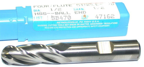 Niagara 47162 1/2" Diameter 1/2 Shank 4 Flute HSS Ball End Mill New