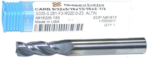 Niagara N61813 9/32" diameter 4 Flute ALTiN Coated Carbide End Mill New