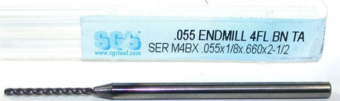 SGS 02784 .055" Diameter 1/8" Shank 4 Flute AlTiN Coated Carbide Ball End Mill