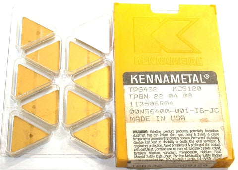 Lot of 9 Kennametal TPG432 KC9120 KENDEX TiN Finish Indexable Turning Inserts