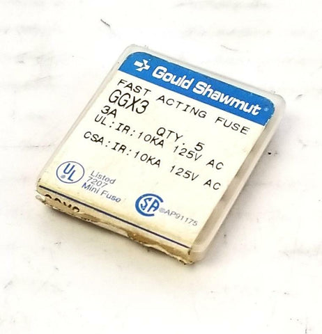 New Gould Shawmut GGX3 Fast Acting Fuse 3 A (Pack of 5)