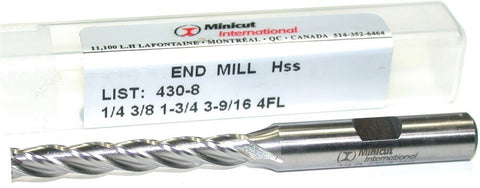 YG-1 Minicut 430-8 1/4" Diameter 3/8" Shank 4 Flute HSS End Mill New