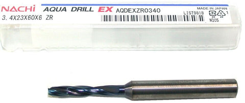 Nachi AQDEXZR0340 3.4mm Flat Bottom Aqua EX Coated Carbide Jobber Drill