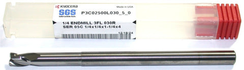 Kyocera SGS P3C02500L030_5_0 1/4" Diameter 3 Flute .030 CR Carbide End Mill