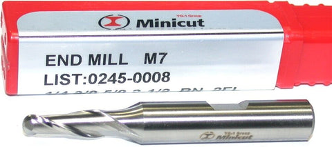 YG-1 Minicut 0245-0008 1/4" Diameter 3/8" Shank 2 Flute HSS Ball End Mill New