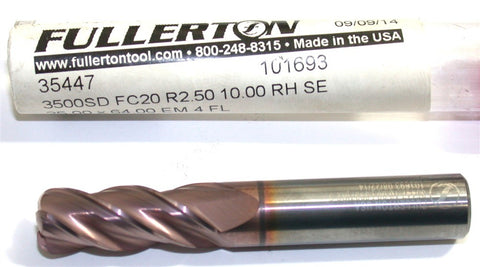 Fullerton Tool 35447 10mm Solid Carbide Endmill 4 Flute 2.5mm Corner Radius
