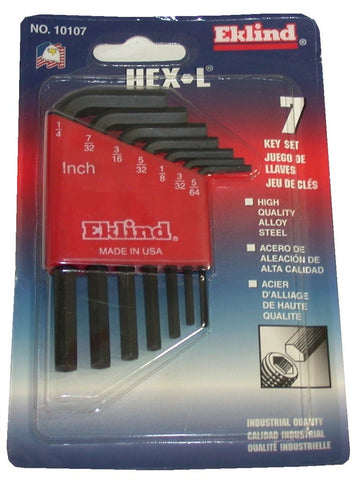 Eklind 10107 Standard SAE 7 piece Short Arm Hex L Key Allen Wrench Set 5/64-1/4"