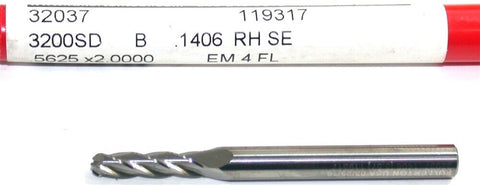 Fullerton 32037 .1406" Diameter 3/16in shank 4 Flute Solid Carbide Ball End Mill
