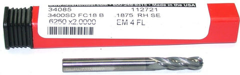 Fullerton 3/16" 4 Flute Carbide Ball Nose Endmills 3/16" Shank 34085 New