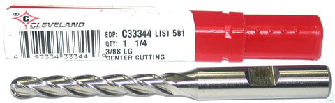 Cleveland C33344 1/4" Diameter 1/2" Shank 2 Flute Double End Ball End Mill