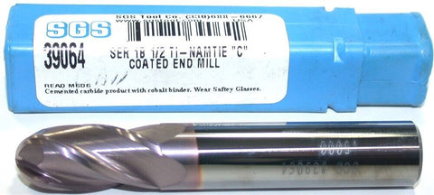 SGS 39064 1/2" Diameter 1/2" Shank 4 Flute TiCN Coated Carbide Ball End Mill