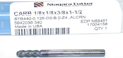 Niagara N68481 Carbide 1/8" Diameter 1/8" Shank 4 Flute ALCRN Coat Ball End Mill