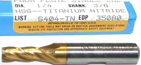 Niagara 35080 1/4" Diameter 3/8" Shank 4 Flute HSS TiN Coat End Mill New
