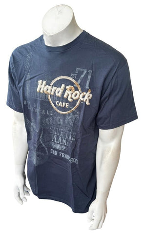 Hard Rock Cafe Men's San Francisco Graphic Navy Short Sleeve Shirt Size Large