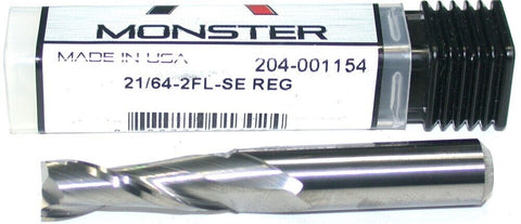 Monster 204-001154 21/64" diameter 3/8" Shank 2 Flute Carbide End Mill
