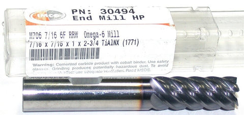 IMCO 30494 7/16" Diameter 6-Flute Carbide TiAlNX Coated End Mill New