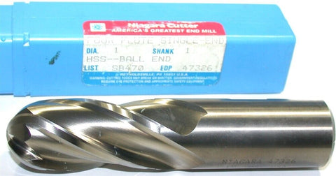 Niagara 47326 1" Diameter 4Flute Cobalt HSS Ball End Mill New
