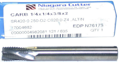 Niagara Cutter N76178 Carbide 1/4" 4 Fl Fine Pitch AlTiN Coat Roughing End Mill