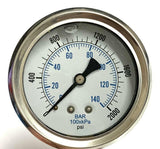 0-2000 PSI Pressure Gauge 1/4" NPT Bottom Mount (5 Available)