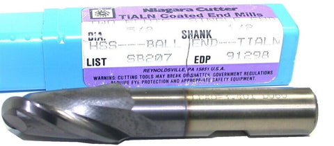 Niagara 91298 5/8" 1/2" Shank 2 Flute HSS TiAlN Coated Ball End Mill New
