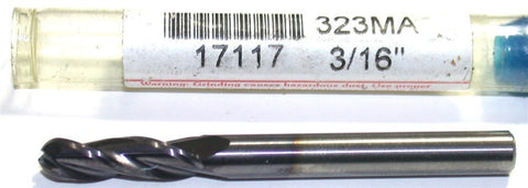 Garr Tool 17117 3-Flute 3/16" Dia Carbide Spiral Flute Ball End Mill 16110