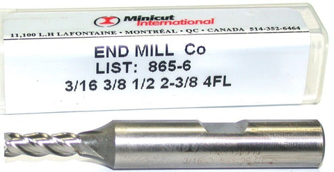 YG-1 Minicut 865-6 3/16" Diameter 3/8" Shank 4 Flute HSS End Mill New