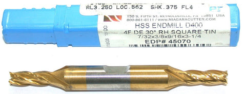 Niagara 45070 7/32" diameter 4 Flute TiN Coated Double End HSS End Mill New