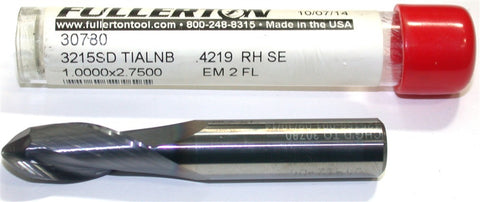 Fullerton 30780 27/64" (.4219) Diameter 2 Flute TiAlN Coat Carbide Ball End Mill