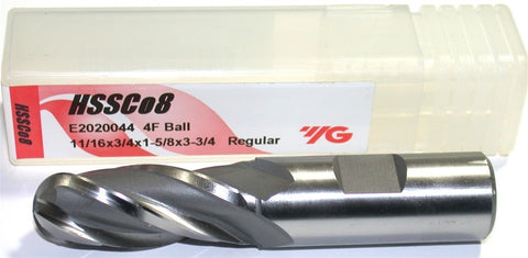 YG-1 E2020044 11/16" Diameter 3/4" Shank 4 flute Ball Cobalt HSS Ball End Mill
