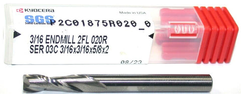 Kyocera SGS 39617 3/16" Carbide Endmill 2FL 3/16" Shank LOC 5/8"