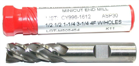 Minicut CY996-1612 ASP30 1/2" Diameter 4 Flute Coolant Thru Roughing End Mill