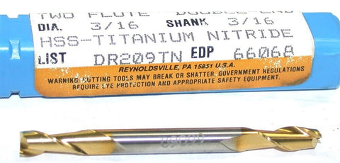 Niagara 66068 3/16" diameter Double End 2 Flute HSS TiN Coat End Mill New