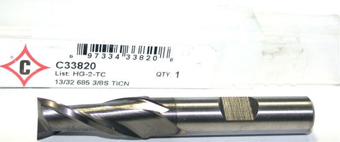Cleveland Twist C33820 13/32" Diameter 3/8" Shank 2 Flute TiCN Coat HSS End Mill