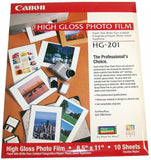 Box of 10 Sheets Canon 8.5" x 11" HG-201 High Gloss Photo Film F51-2461-400 New
