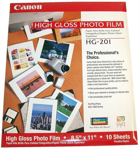 Box of 10 Sheets Canon 8.5" x 11" HG-201 High Gloss Photo Film F51-2461-400 New