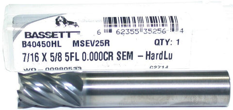 Bassett B40450HL 7/16" Diameter 5-Flute Carbide 3/16" End Mills