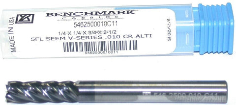 Benchmark 5462500010C11 1/4" 4-Flute Carbide .010CR TiAlN Coated End Mill New