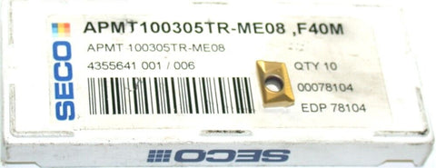 Lot of 4 New SECO APMT 100305TR-ME08 F40M TiN Coated Carbide Milling Inserts