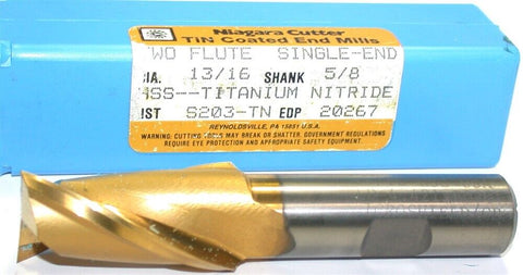 Niagara 20267 13/16" diameter 5/8" Shank 2 Flute HSS TiN Coated End Mill New