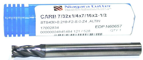 Niagara N60657 7/32" diameter 4 Flute ALTiN Coated Carbide End Mill New