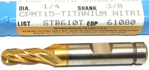 Up to 2 New Niagara 1/4" 3/8" Shank 4 Flute HSS TiN Coat Ball End Mill 61080