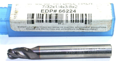 Niagara 66224 7/32" Diameter 1/4" Shank 3 Fl AlTiN Coat Carbide Ball End Mill