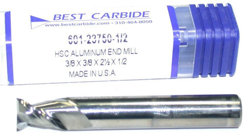 Best Carbide 601-23750-1/2 3/8" Diameter 2-Flute Carbide End Mill for Aluminum