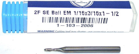 TMX 1-103-2006 Carbide 1/16" Diameter 1/8" Shank 2 Flute Ball End Mill New