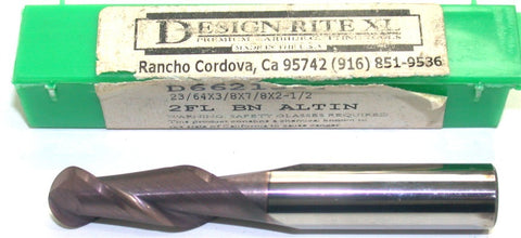 Design-Rite XL D6621354 23/64" Diameter 2 Flute ALTiN Coat Carbide Ball End Mill