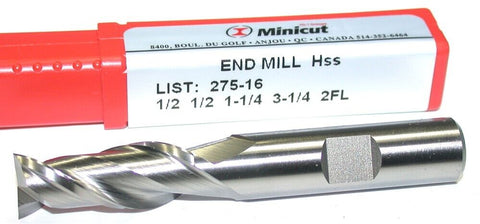 YG-1 Minicut 275-16 1/2" Diameter 1/2" Shank 2 Flute HSS End Mill New