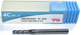 YG 4G Mills GM99929207 3/32" Dia Carbide Ball End Mill For Pre-Hardened Steels