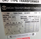 MGM HT75C3B2 75 KVA Transformer 240V HV 208/120V LV 3 Phase 60 Hz